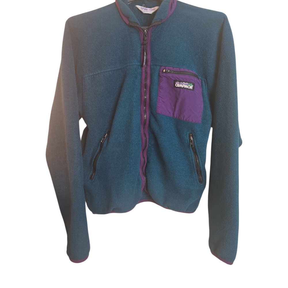 Vintage 80s Campmor Full Zip Fleece Jacket Colorblock Teal Size XL Made in USA